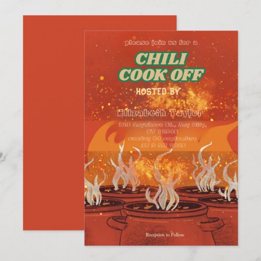 Chili Cook Off Party Invitation Kaart (Voorkant / Achterkant)