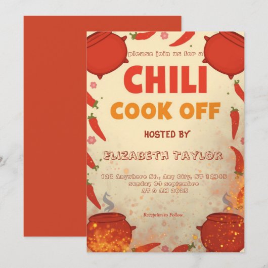 Chili Cook Off Party Invitation Kaart (Voorkant / Achterkant)