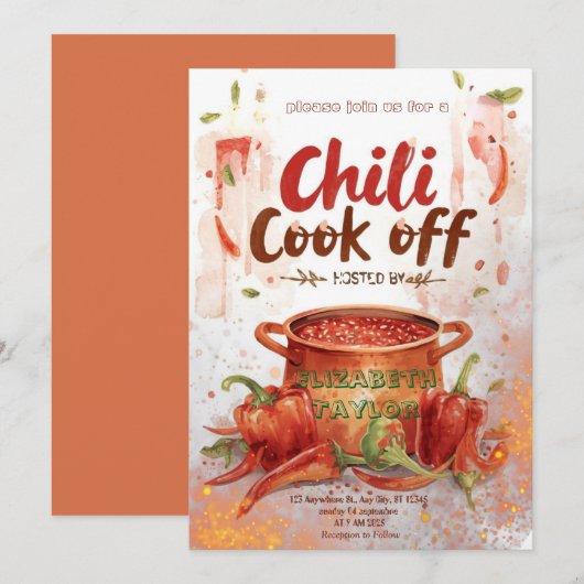 Chili Cook Off Party Invitation Kaart (Voorkant / Achterkant)