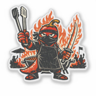 Chili Ninja BBQ Master — Vintage Zomer Vuur Sticker