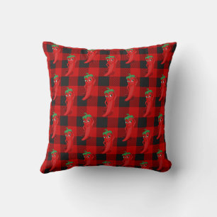 Chili Pepper Buffalo Speelde Patroon Zwart en Rood Kussen