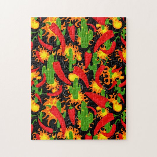 Chili Pepper, Cactus en Flames Colorful Legpuzzel (Verticaal)