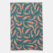 Chili Pepper Red Blauwgroen Groene Waterverf Kunst Theedoek (Verticaal)
