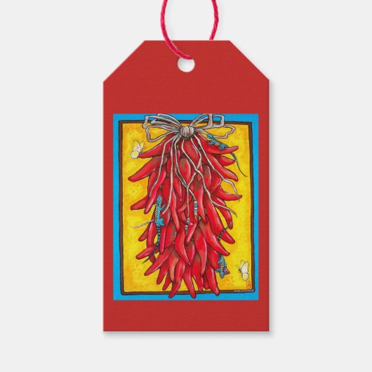 Chili Pepper Ristra Chili Red met Turquoise Lizard Cadeaulabel (Voorkant)