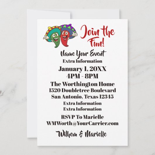 Chili Pepper Voetbal, Taco, Wat Dan Ook Uitnodigin Kaart (Achterkant)