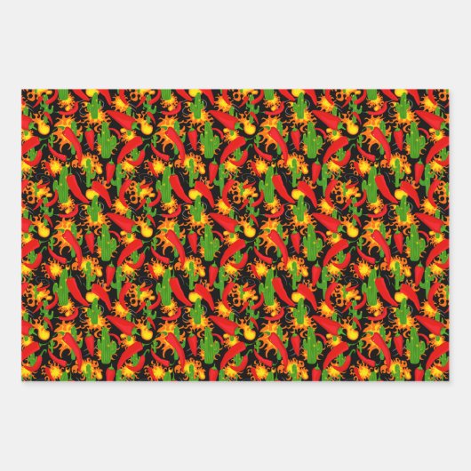 Chili Peppers, Cactus en vlammen Crazy Patterned Inpakpapier Vel (Voorkant 2)