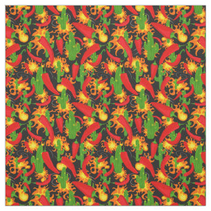 Chili Peppers, Cactus en vlammen Patroon Stof