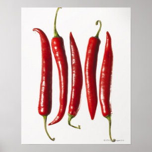 Chili Peppers in een rij Poster