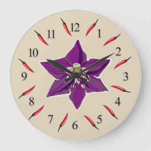 Chili Peppers Paarse Blossom Wall Clock Grote Klok