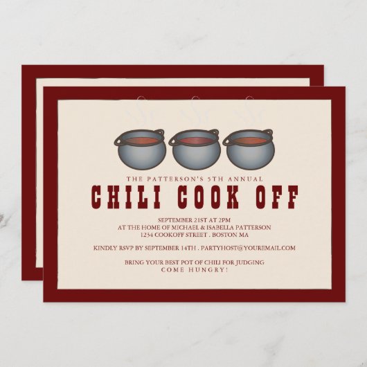 Chili Pot Trio Chili Cook Off Party Invitation (Devant / Derrière)