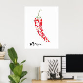 Chili Shape Thai Script Spicy Food Word Art Poster (Thuiskantoor)