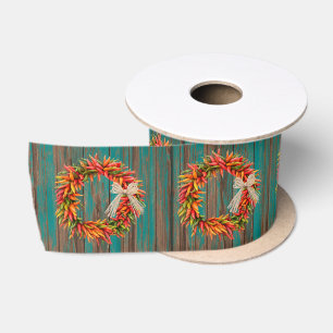Chilipeper Ristra Kransen op Rustieke Houten Patro Lint