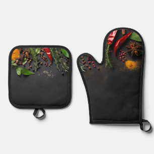 Chilis en specerijen ovenwant & pannenlap set