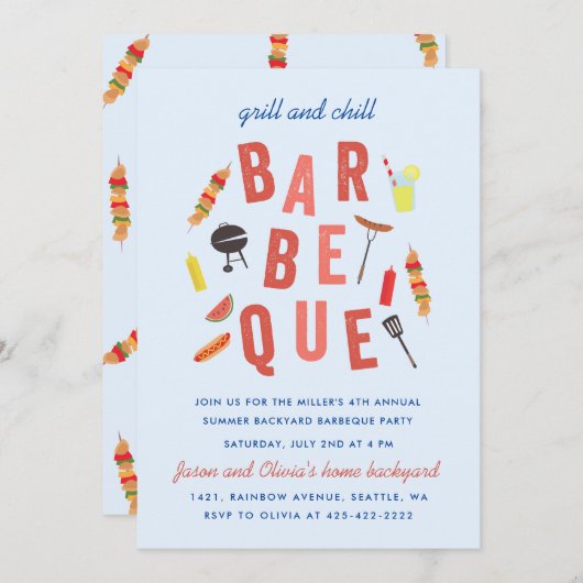Chill and Grill Barbequefeest Blauw Kaart (Voorkant / Achterkant)