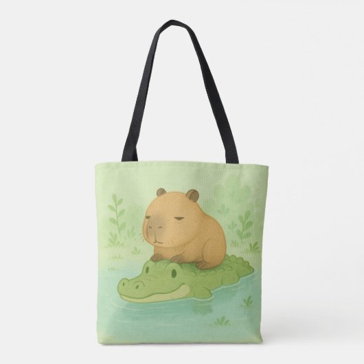 Chill Brown Capybara over groene krokodil in natuu Draagtas (Achterkant)