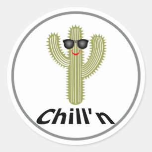 Chill Cactus Design - Classic Round Sticker, Glo Ronde Sticker