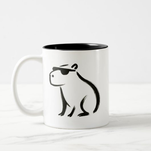 Chill Capybara – Inktborstel op ontwerp Tweekleurige Koffiemok (Links)