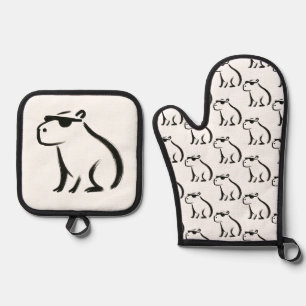 Chill Capybara – Inktkwast ontwerp boodschappentas Ovenwant & Pannenlap Set