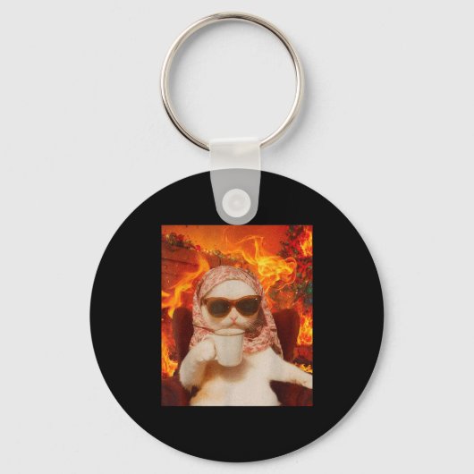 Chill Cat And Coffe Xmas Funny Cat Meme Y2k Joke  Sleutelhanger (Voorkant)