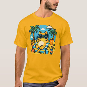 Chill Cat Beach Day Cartoon T-Shirt - Leuke zomer