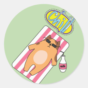 CHILL CAT POOL TIME Classic Round Sticker
