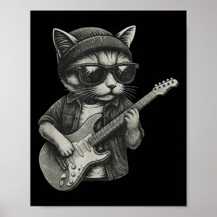 Chill Cat speelt gitaarrockmuziek Funny Animal T Poster