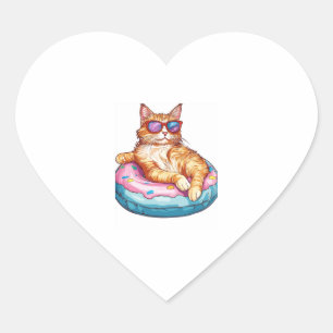 Chill Cat Summer Vibes - Kat aan het zwembad Hart Sticker