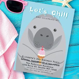 Chill Cute Manatee Invitation Anniversaire de enfa