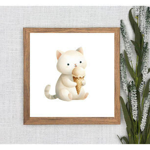 Chill & Cute Swete Chat avec Ice Cream Cone Poster