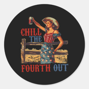 Chill de vierde out retro 4th van juli Patriottisc Ronde Sticker
