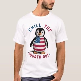 Chill De Vierde Uit Grappige Pinguïn USA Vlag T-shirt