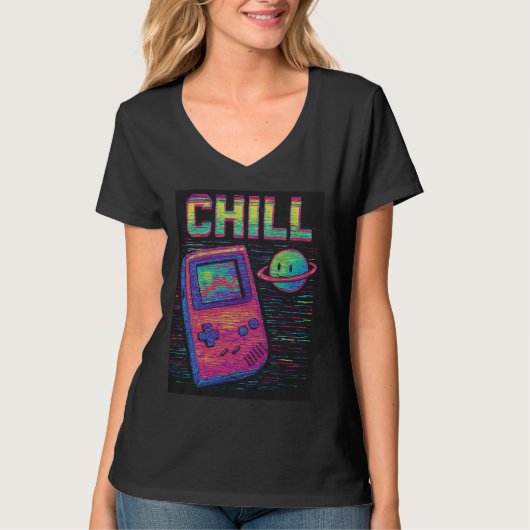Chill Glitch T-Shirt – Retro Game Boy Vaporwave (Devant)