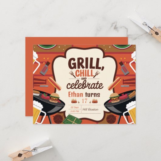 Chill Grill and Beer Birthday Invitation Card (Devant/Arrière en situation)