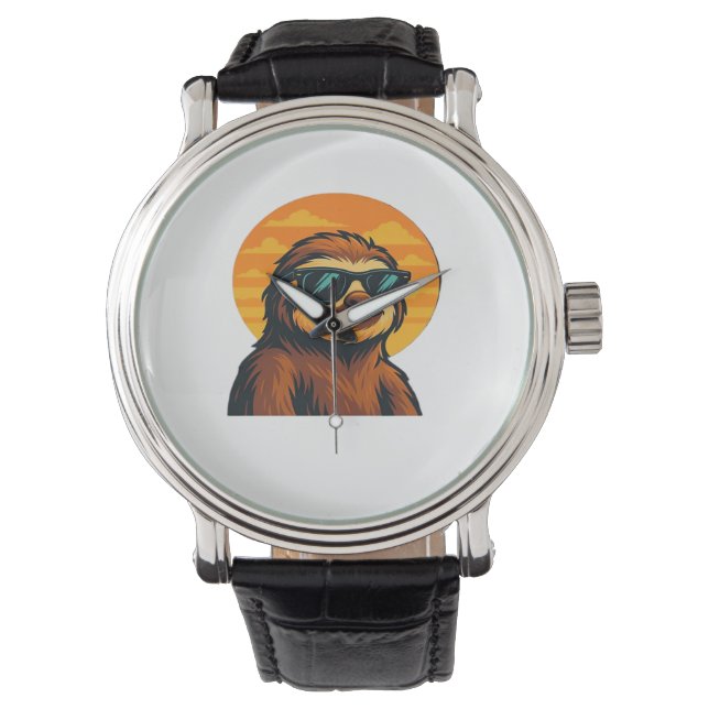 Chill Luiaard met Zonnebril - Retro Sunset Vibes C Horloge (Voorkant)