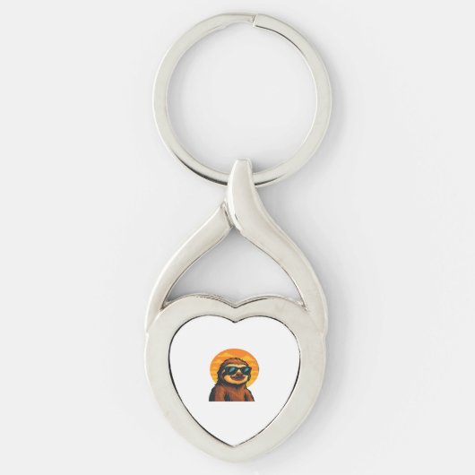 Chill Luiaard met Zonnebril - Retro Sunset Vibes C Sleutelhanger (Voorkant)