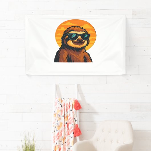 Chill Luiaard met Zonnebril - Retro Sunset Vibes C Spandoek (Insitu)