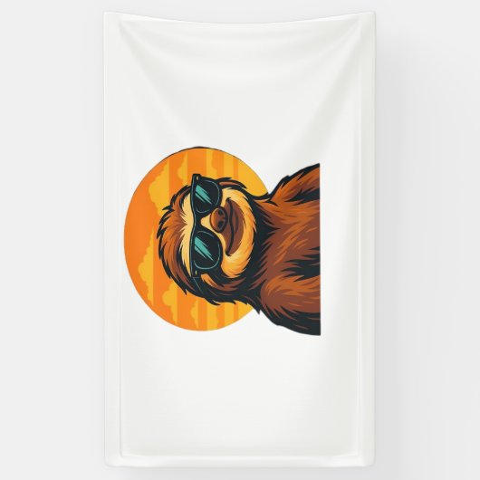 Chill Luiaard met Zonnebril - Retro Sunset Vibes C Spandoek (Verticaal)
