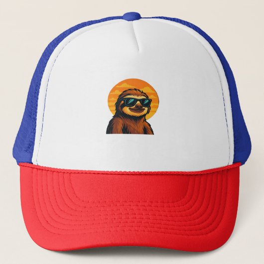 Chill Luiaard met Zonnebril - Retro Sunset Vibes C Trucker Pet (Voorkant)