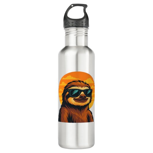 Chill Luiaard met Zonnebril - Retro Sunset Vibes C Waterfles (Voorkant)