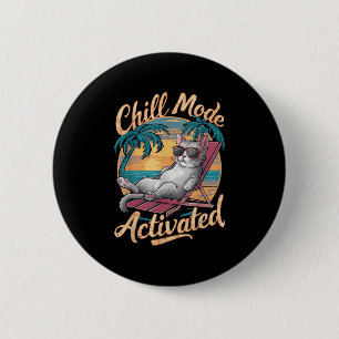 Chill Mode geactiveerde kat met gels op het strand Ronde Button 5,7 Cm