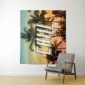 Chill Tropical Sunset Beach Palm Tree Wandkleed (In situ)
