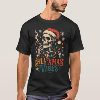 "Chill Xmas Vibes Skelet Santa Rookt Cool Kerstmis T-shirt