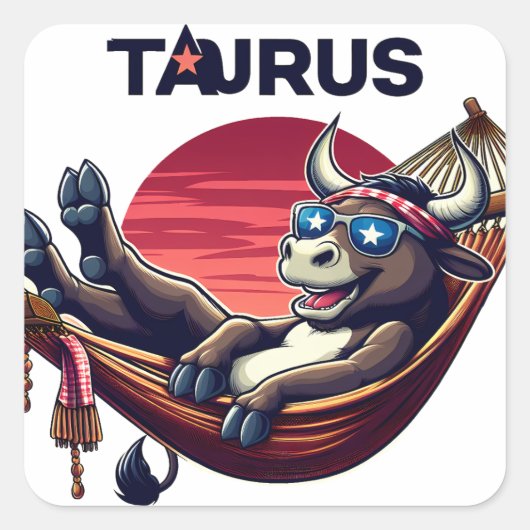 Chillaxing Patriottische Stier in hangmat ontwerp Vierkante Sticker (Voorkant)