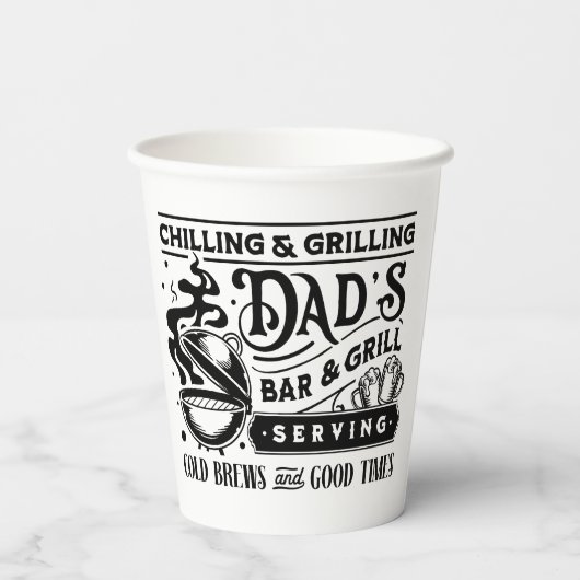 Chillen en grillen papa's bar en grill ontwerp papieren bekers (Achterkant)