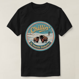 Chillen’ in North Dakota_ Retro Bizon & Prairie T-shirt
