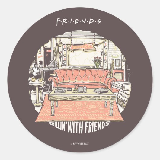 Chillen met FRIENDS™ Cartoon Ronde Sticker (Voorkant)