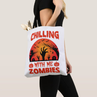 Chillen Met Mij Zombies Retro Halloween Draagtas