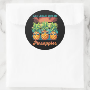 Chillen met mijn ananas zonnebril tropisch ronde sticker