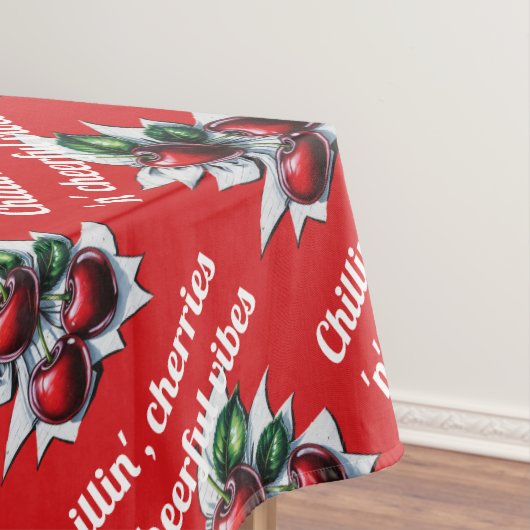 Chillin', Cherries 'n' Cheerful Vibes Modern Rood Tafelkleed (Voorbeeld)