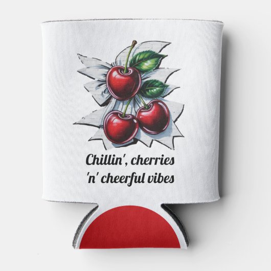 Chillin', Cherries 'n' Cheerful Vibes Stijlvol Roo Blikjeskoeler (Voorkant)